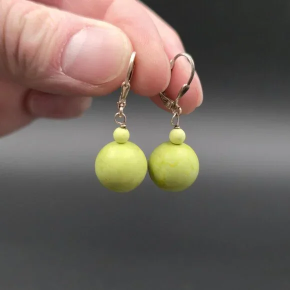 Sterling Silver Green Stone Sphere Dangle Earrings A6778 - Picture 1 of 5